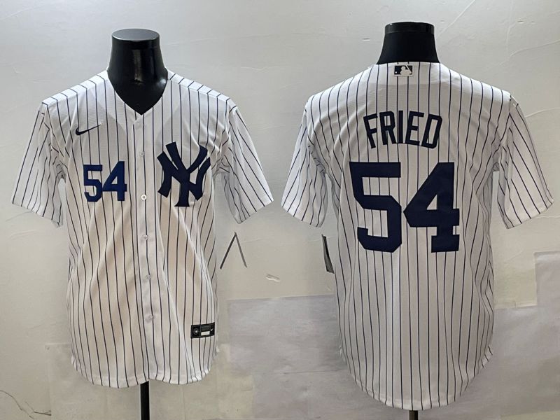Men New York Yankees #54 Fried White Stripe Game Nike 2025 MLB Jersey style 3